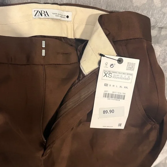 NWT gorgeous Zara woman's Chocolate Brown Satin Dress Pants - Picture 3 of 4